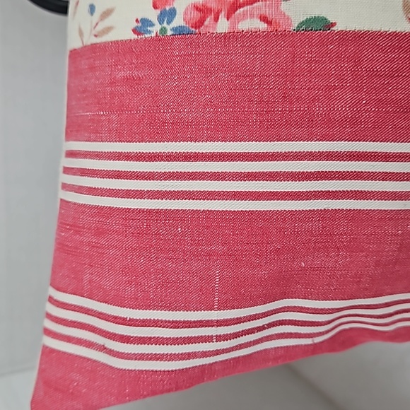 Country Cottagecore Floral Stripes Accent Pillow Down Blend Insert - Picture 3 of 9